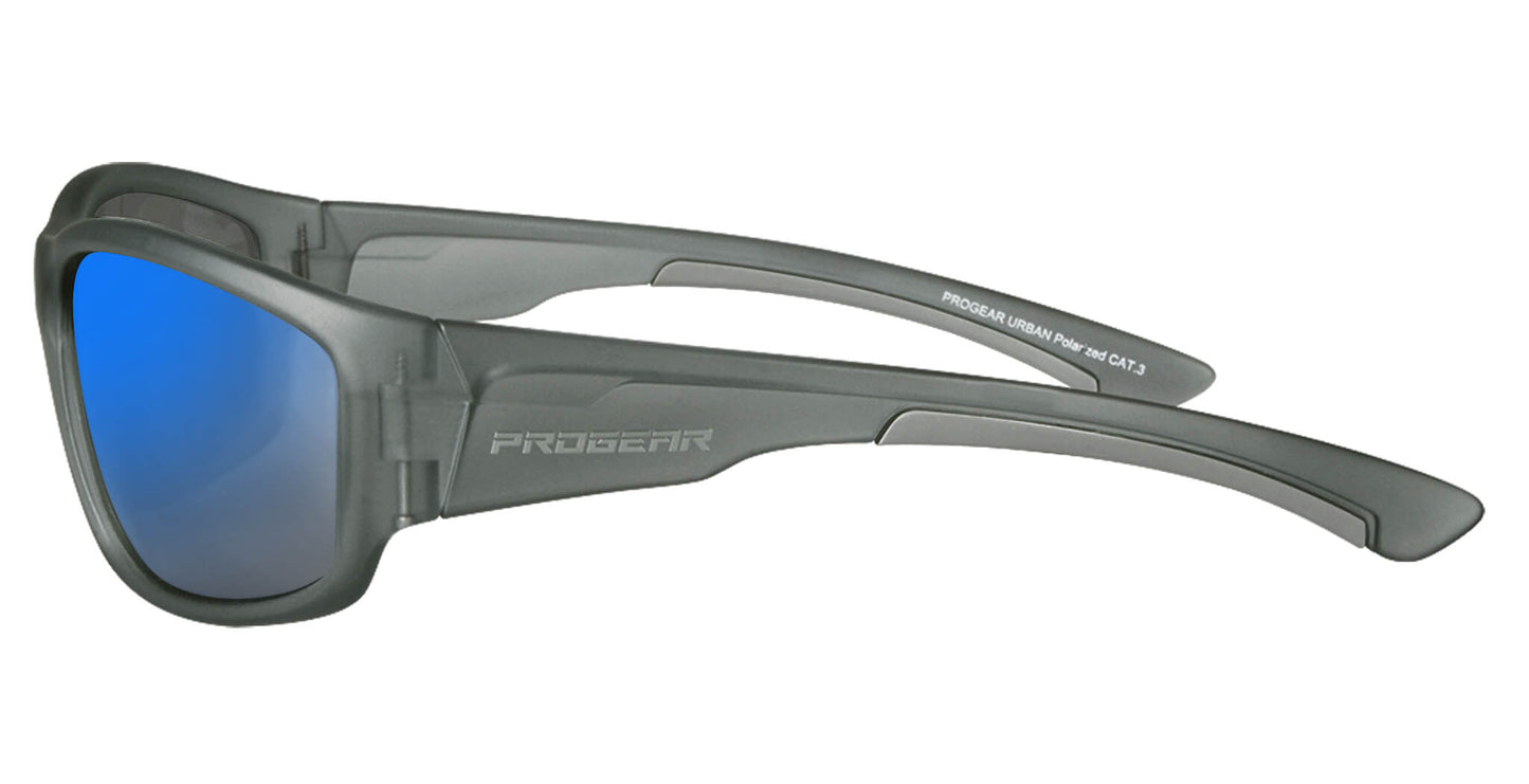 Side view of PROGEAR® U-1507 cycling sunglasses in matte grey, showing lightweight TR90 frame and ergonomic temple design for secure fit.