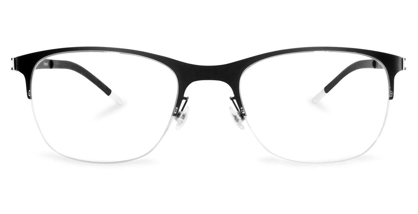 Free Form Eyewear™ Titanium 14g feather-light half frame eyeglasses in black with luxury German design for men and women. Lightweight and screwless for all-day comfort.