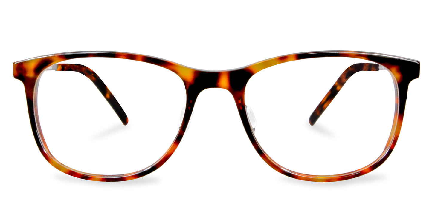 Free Form Eyewear™ Titanium 14g feather-light full frame glasses in shiny tortoise, featuring luxury German design and screwless hinge innovation.