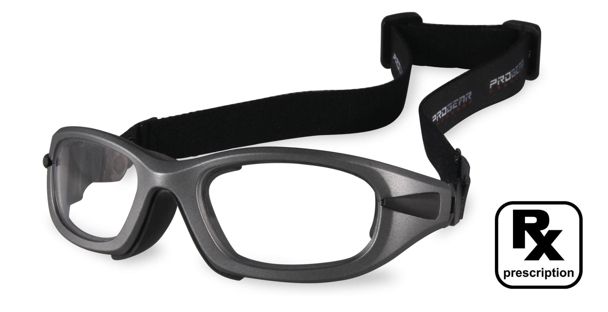 PROGEAR Eyeguard prescription football goggles in matte gray with adjustable strap, ideal for high-impact sports and strong prescriptions.