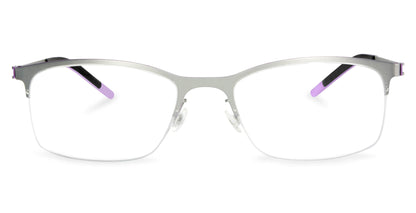 Free Form Eyewear™ Titanium 14g FFA916 half-frame eyeglasses in green with purple temple tips. Lightweight luxury German design for men and women.