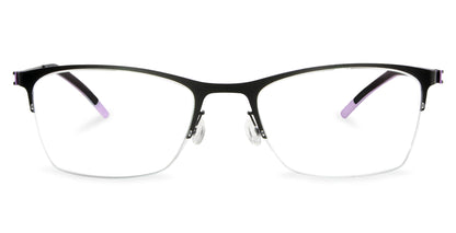Free Form Eyewear™ FFA917 green half-frame titanium glasses with purple temple tips, 14g lightweight luxury German design for men and women.