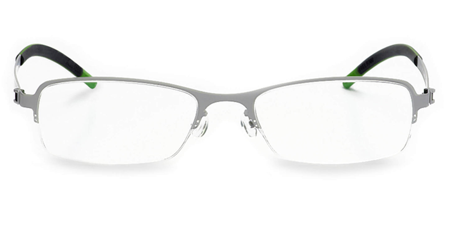 Free Form Eyewear™ Titanium FFA909 half-frame eyeglasses in green with ultra-light 14g German design for men and women. Luxury titanium glasses for blue light protection and strong prescriptions.