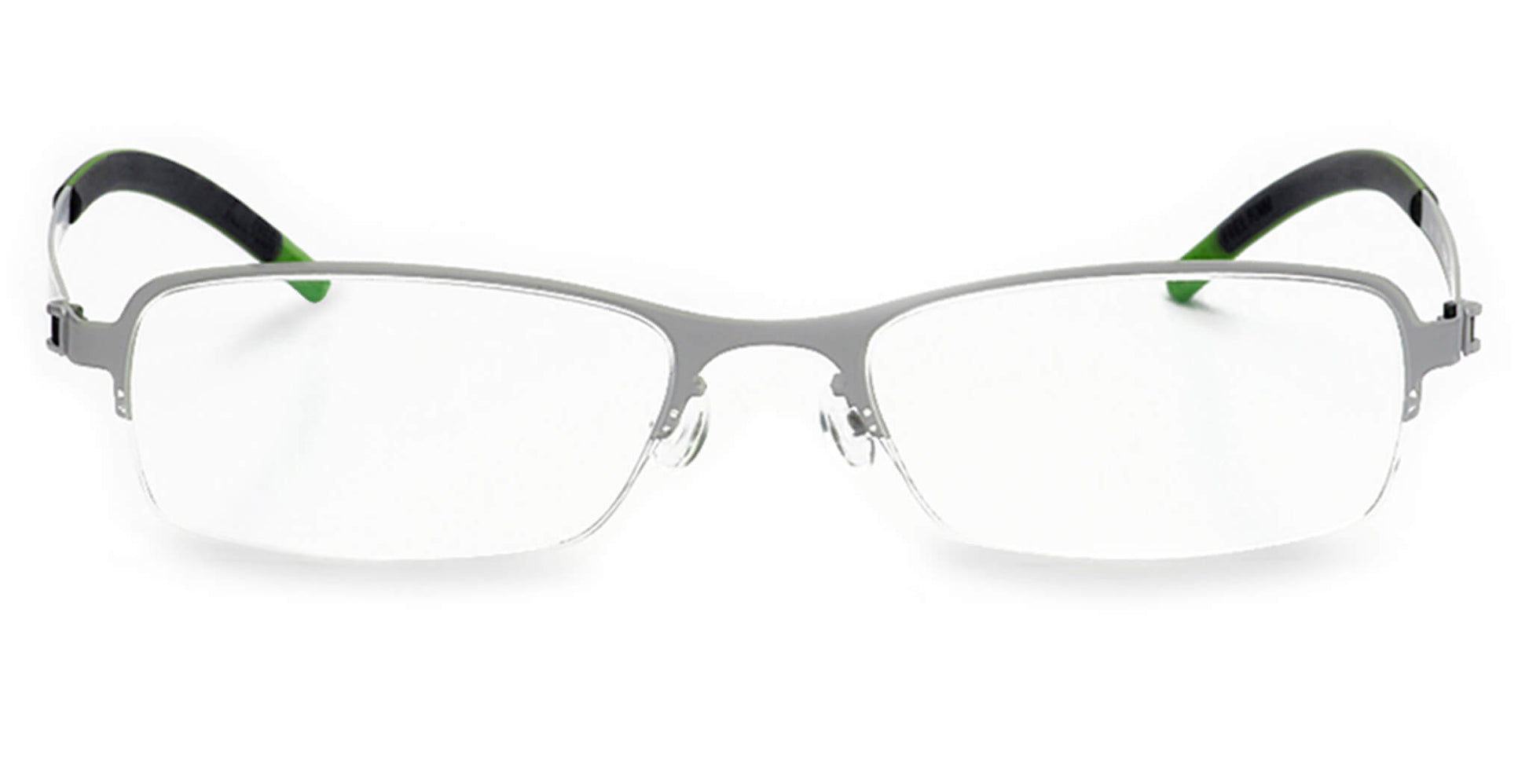 Free Form Eyewear™ Titanium FFA909 half-frame eyeglasses in green with ultra-light 14g German design for men and women. Luxury titanium glasses for blue light protection and strong prescriptions.