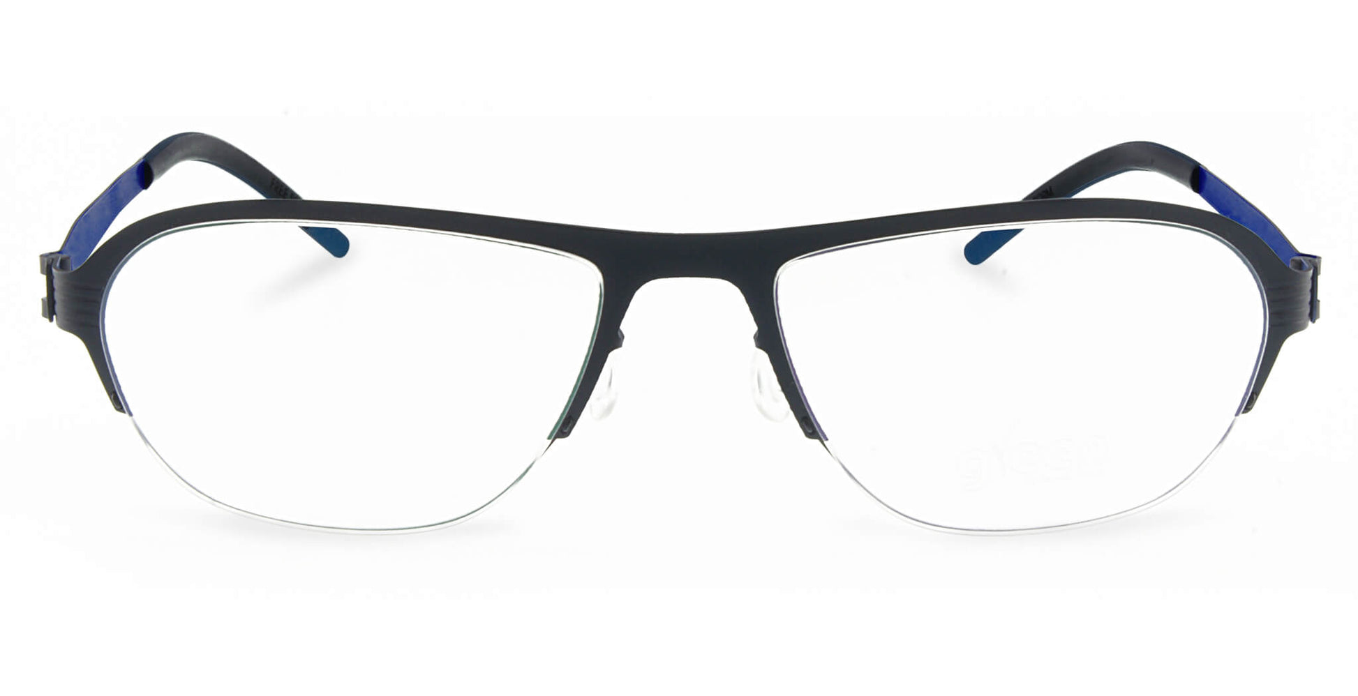 Free Form Eyewear™ Titanium 14g feather-light half frame glasses in green with luxury German design, ideal for men and women seeking lightweight vision care.