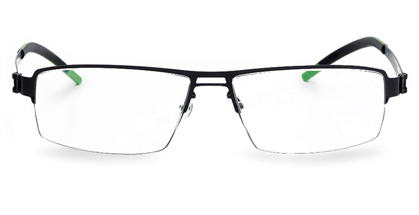 Free Form Eyewear™ Titanium 14g feather-light half frame eyeglasses in green with luxury German design, ideal for men and women. Lightweight titanium glasses for blue light protection and strong prescriptions.