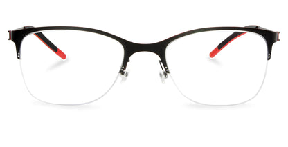 Free Form Eyewear™ Titanium 14g FFA914 half-frame glasses in black with red temple tips. Lightweight luxury German design for men and women.