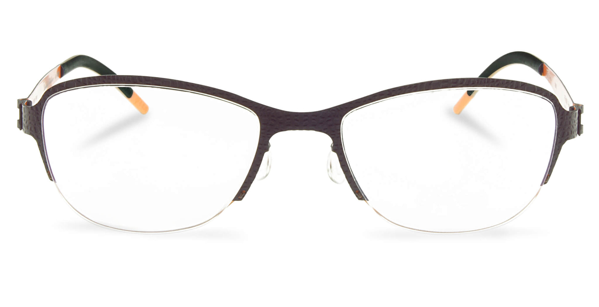 Free Form Eyewear™ FFA938 titanium glasses in green half-frame with screwless hinge, 14g lightweight German luxury design for men and women.