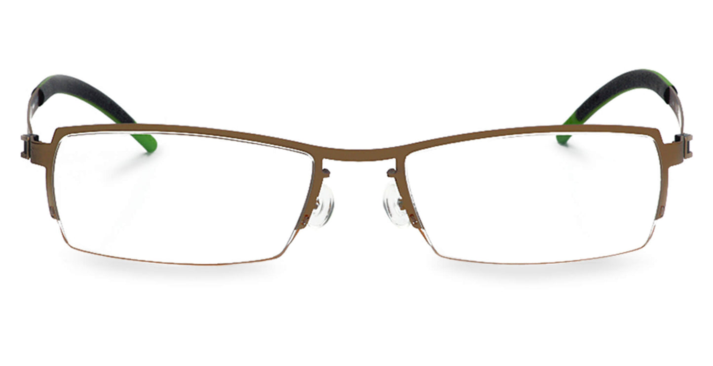 Free Form Eyewear™ FFA910 green titanium half-frame glasses with screwless hinges and feather-light 14g German design for men and women. Luxury lightweight prescription-ready eyeglasses ideal for blue light filtering and all-day comfort.