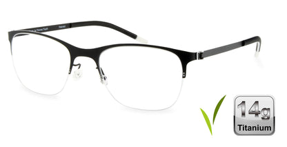 Free Form Eyewear™ FFA918 half-frame titanium glasses in green with feather-light 14g design. Luxury German-engineered unisex eyeglasses for vision care.