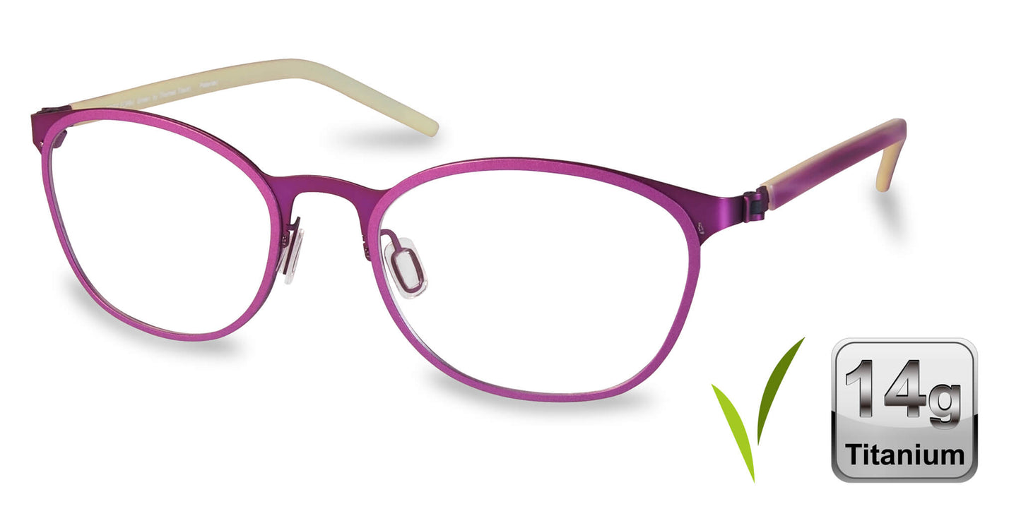 Free Form Eyewear™ Titanium 14g feather-light eyeglasses in vibrant purple full frame with screwless hinge. Luxury German design for men and women.