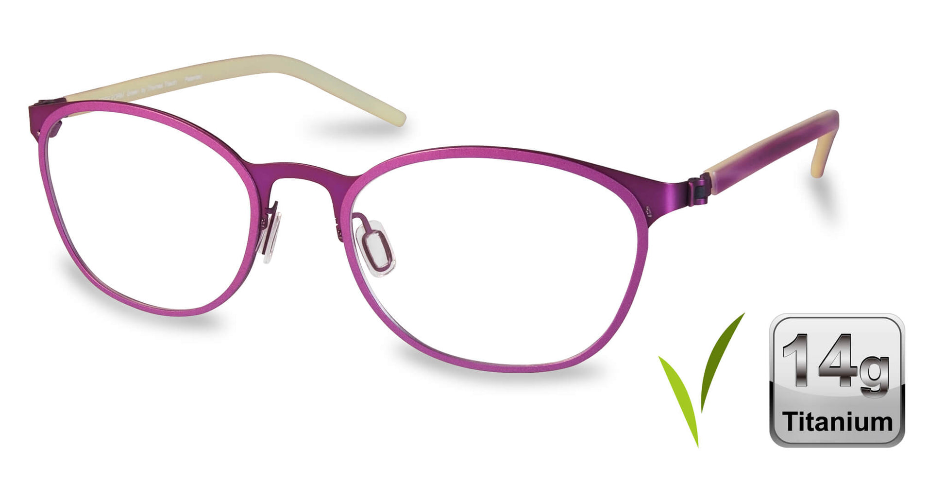 Free Form Eyewear™ Titanium 14g feather-light eyeglasses in vibrant purple full frame with screwless hinge. Luxury German design for men and women.