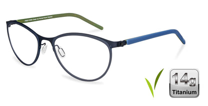 Free Form Eyewear™ Titanium 14g feather-light eyeglasses in green and blue full frame, luxury German design for men and women. Lightweight titanium frame with screwless hinge, ideal for strong prescriptions and all-day comfort.