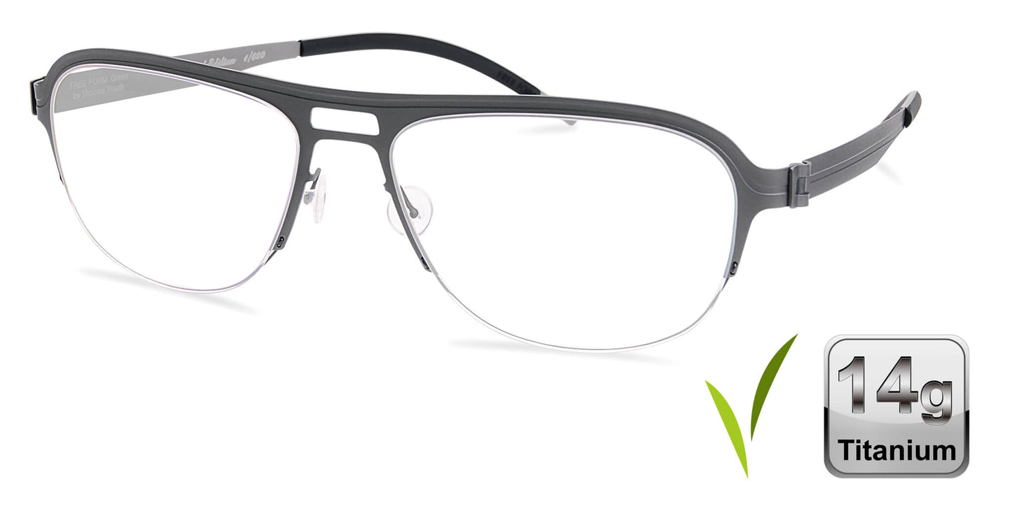 Free Form Eyewear™ Model FFA934 green half-frame eyeglasses in 14g titanium with screwless hinges. Luxury German design for men and women.