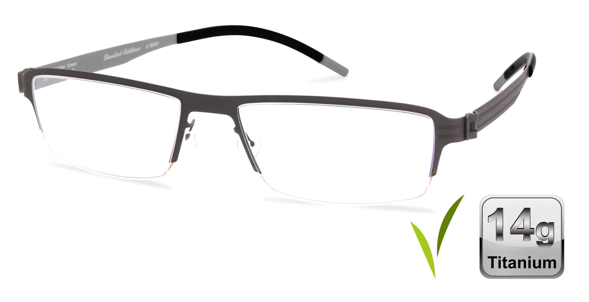Free Form Eyewear™ Titanium 14g feather-light half frame glasses in green with luxury German design. Lightweight, screwless, and ideal for men or women.