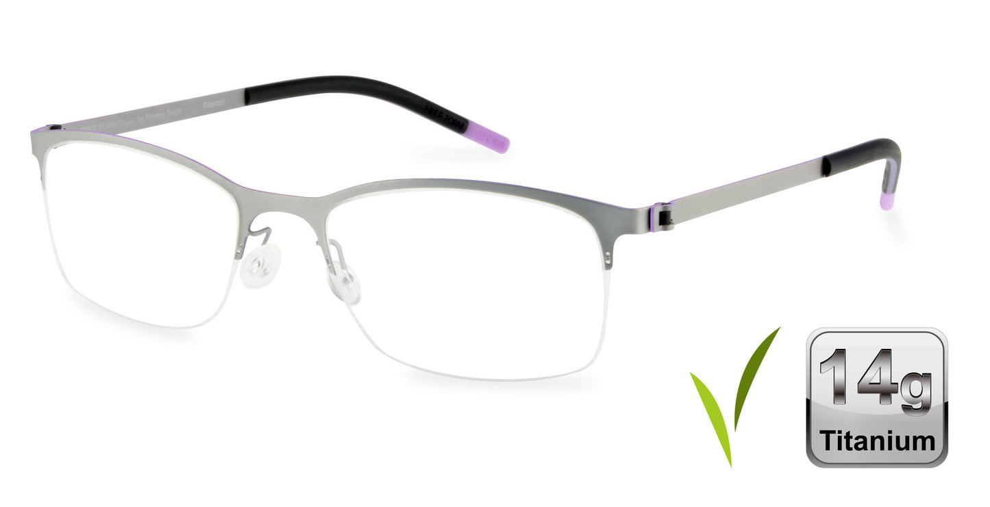 Free Form Eyewear™ FFA916 green half-frame titanium glasses with 14g ultra-lightweight design and screwless hinges for men and women. Luxury German-engineered unisex eyeglasses ideal for blue light protection and strong prescriptions.