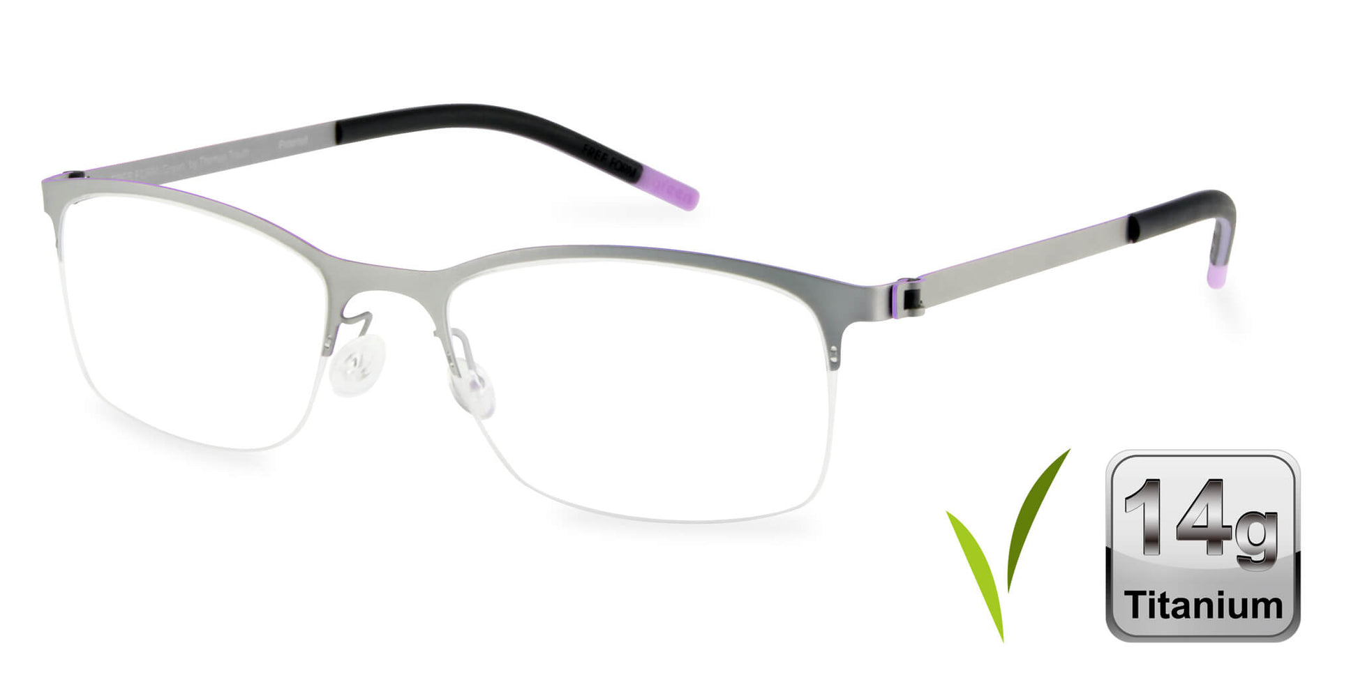 Free Form Eyewear™ FFA916 green half-frame titanium glasses with 14g ultra-lightweight design and screwless hinges for men and women. Luxury German-engineered unisex eyeglasses ideal for blue light protection and strong prescriptions.