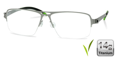 Free Form Eyewear™ FFA912 titanium glasses in green half-frame design, weighing only 14g. Luxury German-engineered lightweight eyeglasses for men and women.