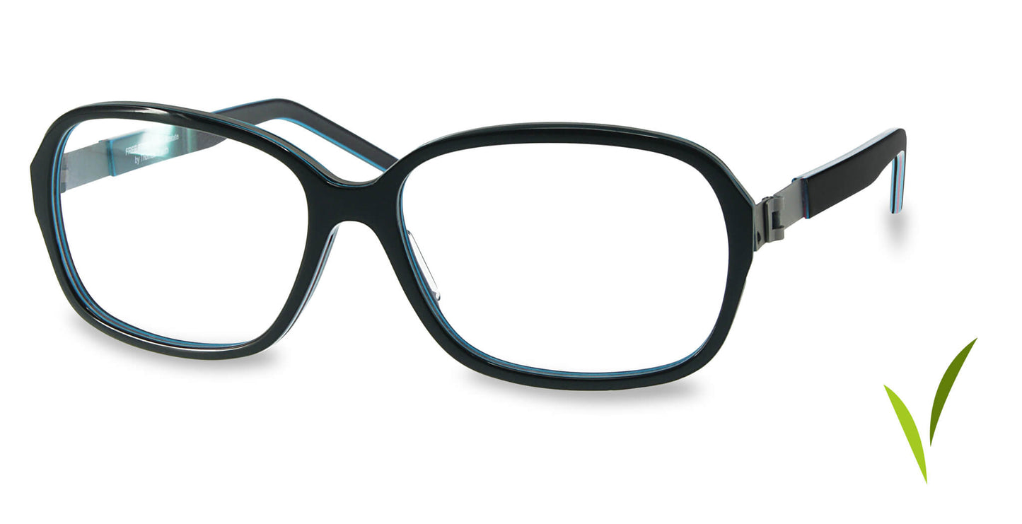 Free Form Eyewear™ Titanium 14g feather-light eyeglasses in green full frame with screwless hinge, luxury German design for men and women. Lightweight and durable titanium glasses ideal for strong prescriptions and all-day comfort.