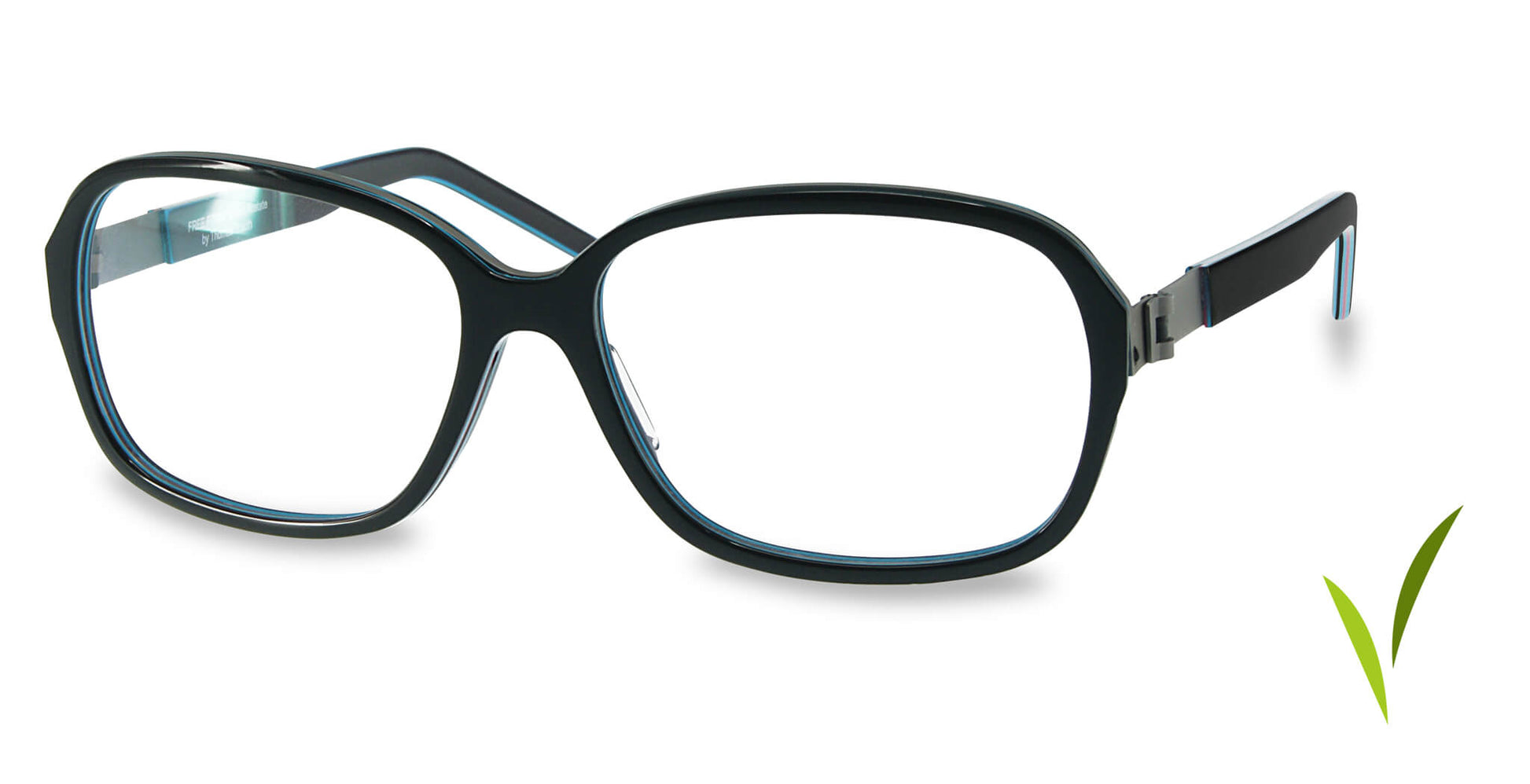 Free Form Eyewear™ Titanium 14g feather-light eyeglasses in green full frame with screwless hinge, luxury German design for men and women. Lightweight and durable titanium glasses ideal for strong prescriptions and all-day comfort.