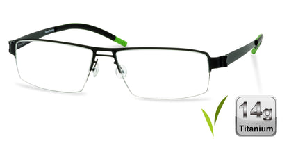 Free Form Eyewear™ FFA903 green titanium half frame glasses with 14g lightweight design and screwless hinges. Luxury German-engineered eyeglasses for men and women.