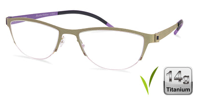 Free Form Eyewear™ Titanium 14g feather-light green half-frame glasses with screwless hinge, luxury German design for men and women. Ideal for blue light protection and strong prescriptions.