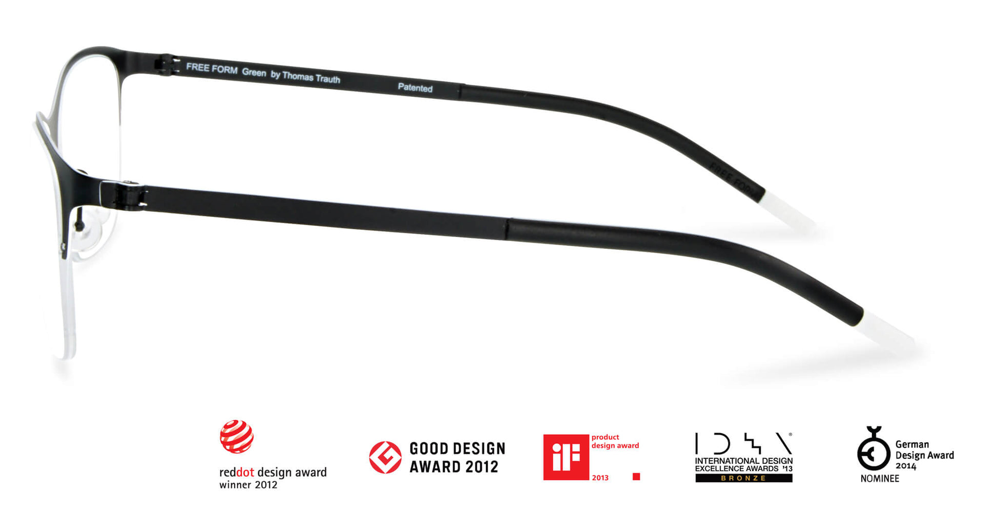 Free Form Eyewear™ Titanium 14g feather-light eyeglasses in green half-frame design with screwless hinge, luxury German engineering for men and women. Lightweight prescription-ready titanium glasses ideal for blue light protection and everyday wear.