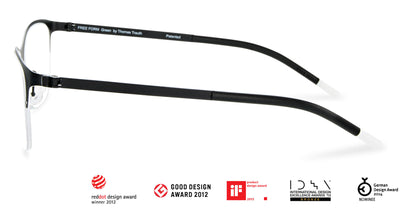 Free Form Eyewear™ Titanium 14g feather-light eyeglasses in green half-frame design with screwless hinge, luxury German engineering for men and women. Lightweight prescription-ready titanium glasses ideal for blue light protection and everyday wear.