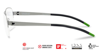 Free Form Eyewear™ Titanium 14g feather-light eyeglasses in green half-frame design with screwless hinges and black temple tips. Luxury German-engineered glasses ideal for men and women seeking lightweight, durable vision care.