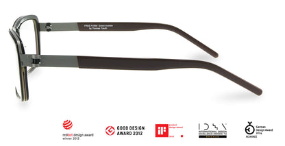 Free Form Eyewear™ Titanium 14g feather-light luxury German design eyeglasses FFA985 in green with brown acetate temples, full frame for men and women. Award-winning lightweight titanium glasses with screwless hinge innovation for superior comfort and durability.
