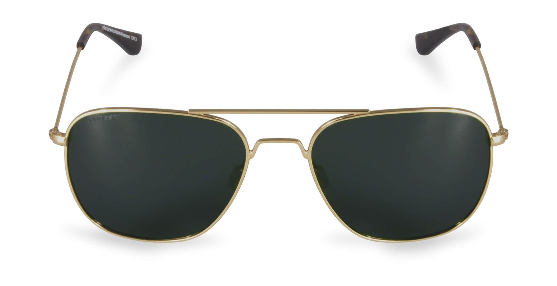 Front view of PROGEAR Urban U-1512 gold prescription sunglasses with dark polarized lenses, perfect for sports and casual wear.