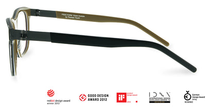 Free Form Eyewear™ Titanium 14g feather-light eyeglasses in green acetate with black and tan temples, luxury German design with screwless hinges.