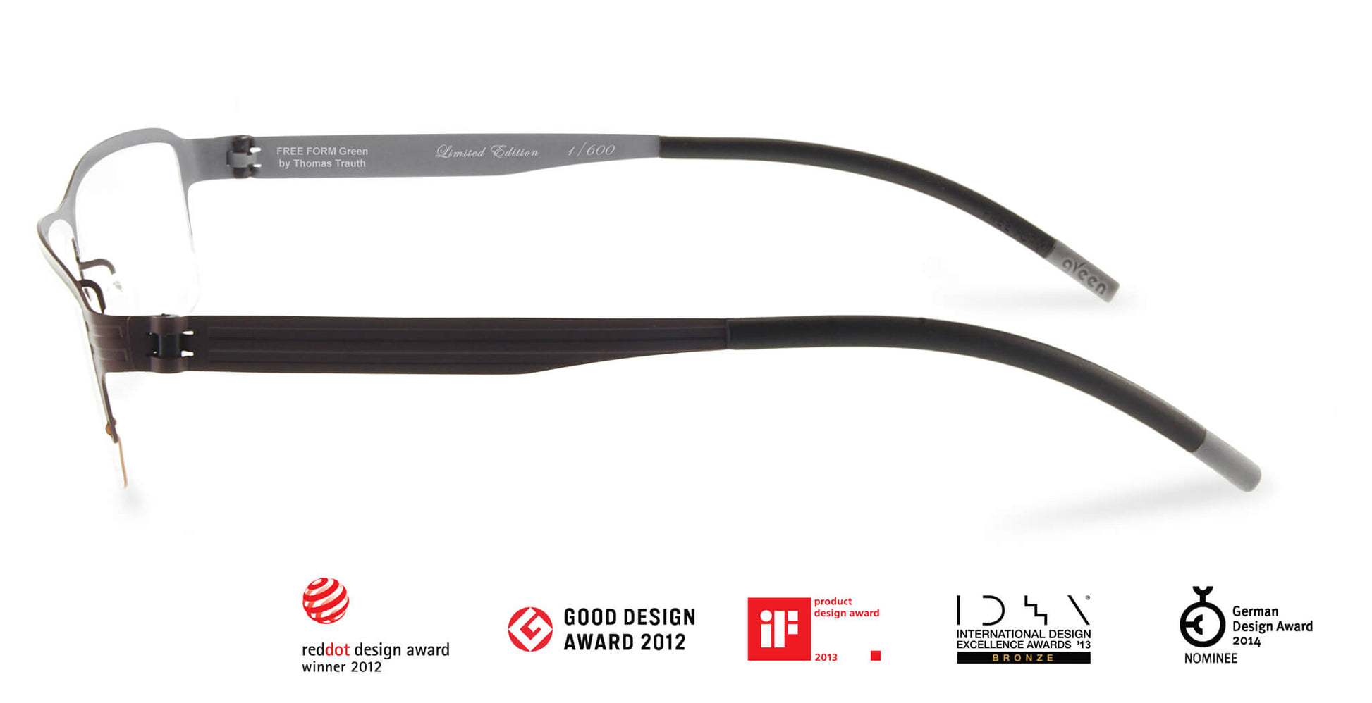 Titanium Glasses GREEN Eyewear Model FFA933 with half frame, ultra-light 14g design, screwless hinge, luxury German engineering for men and women.