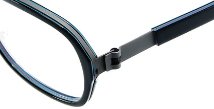 Close-up of Free Form Eyewear™ Titanium 14g feather-light eyeglasses, Model FFA982, showing screwless hinge and green full frame design for men and women.