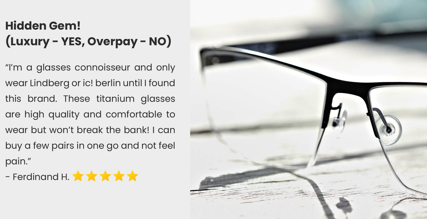 Titanium Glasses GREEN Eyewear Model FFA995 with luxury German design and screwless hinge, lightweight 14g full frame for men and women.