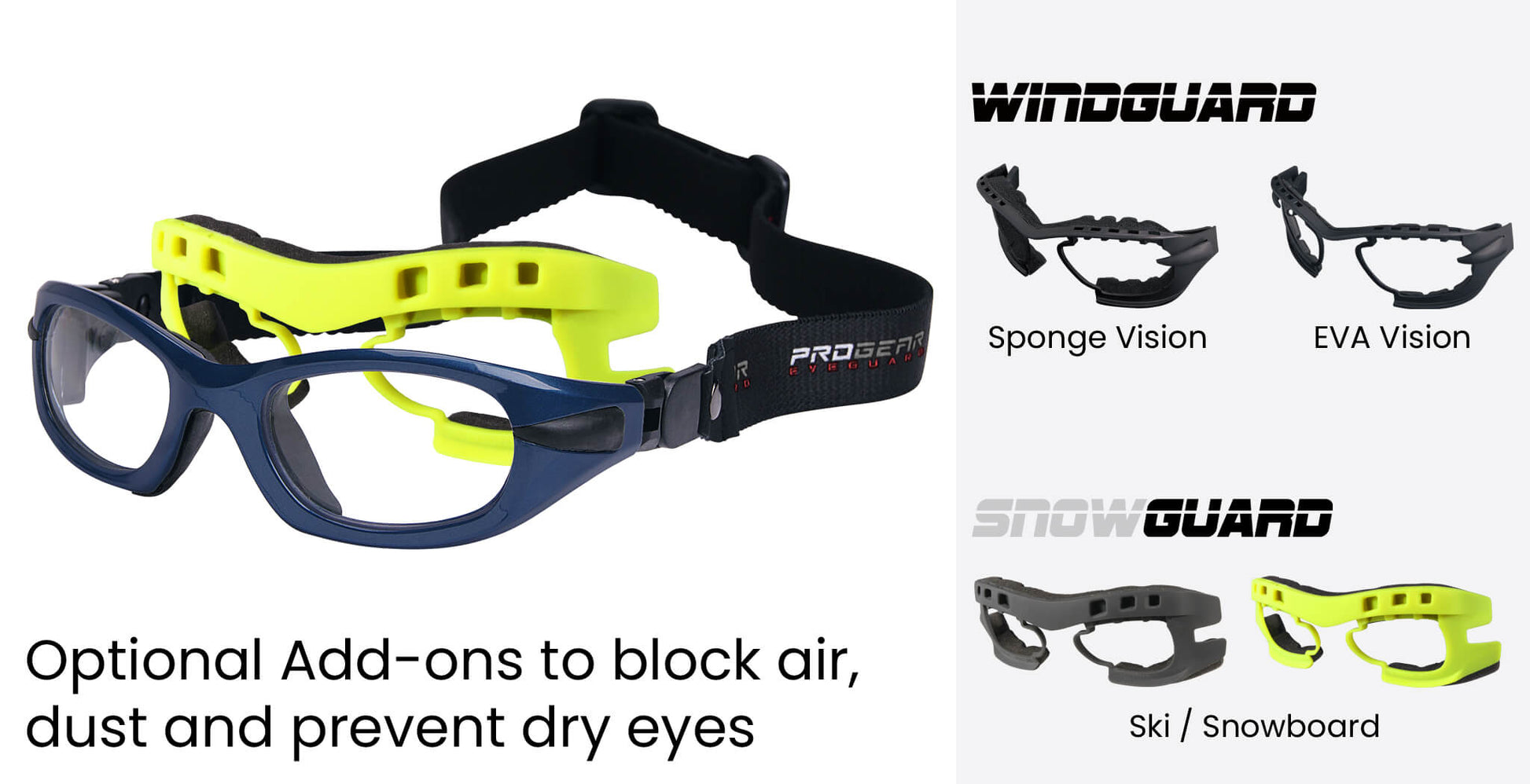 Prescription Football Glasses, PROGEAR EG-S1011, Size S Shiny Metallic Black for Men/Women, Football Goggles with Strap
