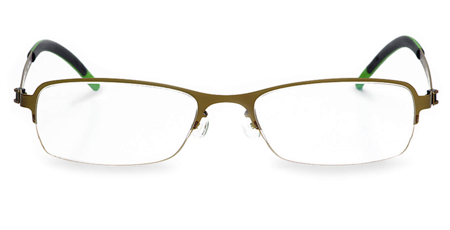 Free Form Eyewear™ Titanium 14g green half-frame eyeglasses with screwless hinges and luxury German design for men and women. Lightweight and durable titanium frame ideal for blue light and prescription lenses.