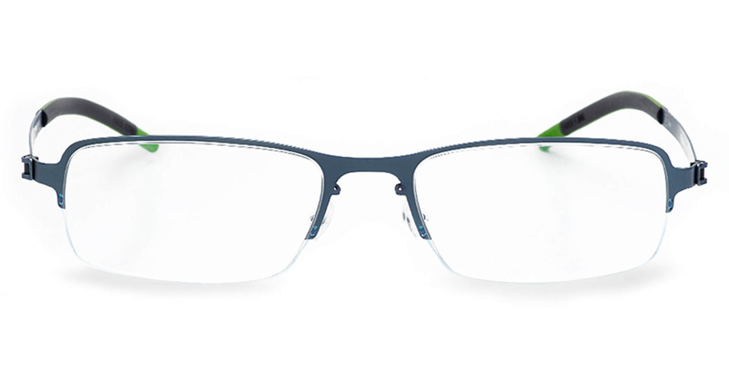 Free Form Eyewear™ FFA904 green titanium half-frame glasses with screwless hinges and feather-light 14g German design for men and women. Ideal for blue light filtering and strong prescriptions, perfect for everyday wear and online clearance deals.
