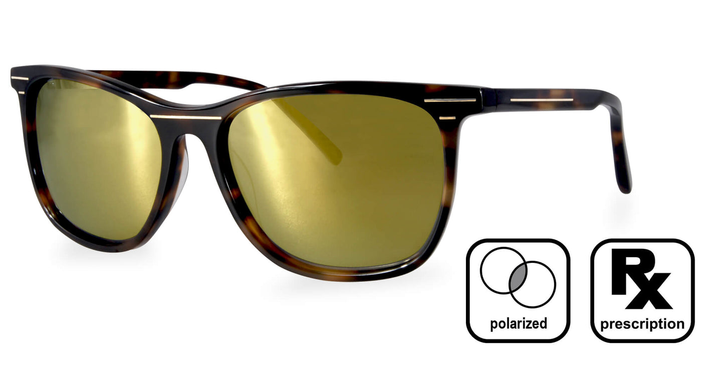 PROGEAR Urban BI-6008 prescription sunglasses in tortoiseshell frame with gold polarized lenses. Stylish UV protection for active lifestyles.