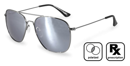 PROGEAR Urban U-1512 prescription sunglasses in silver with mirrored polarized lenses, offering stylish UV protection and Rx support.