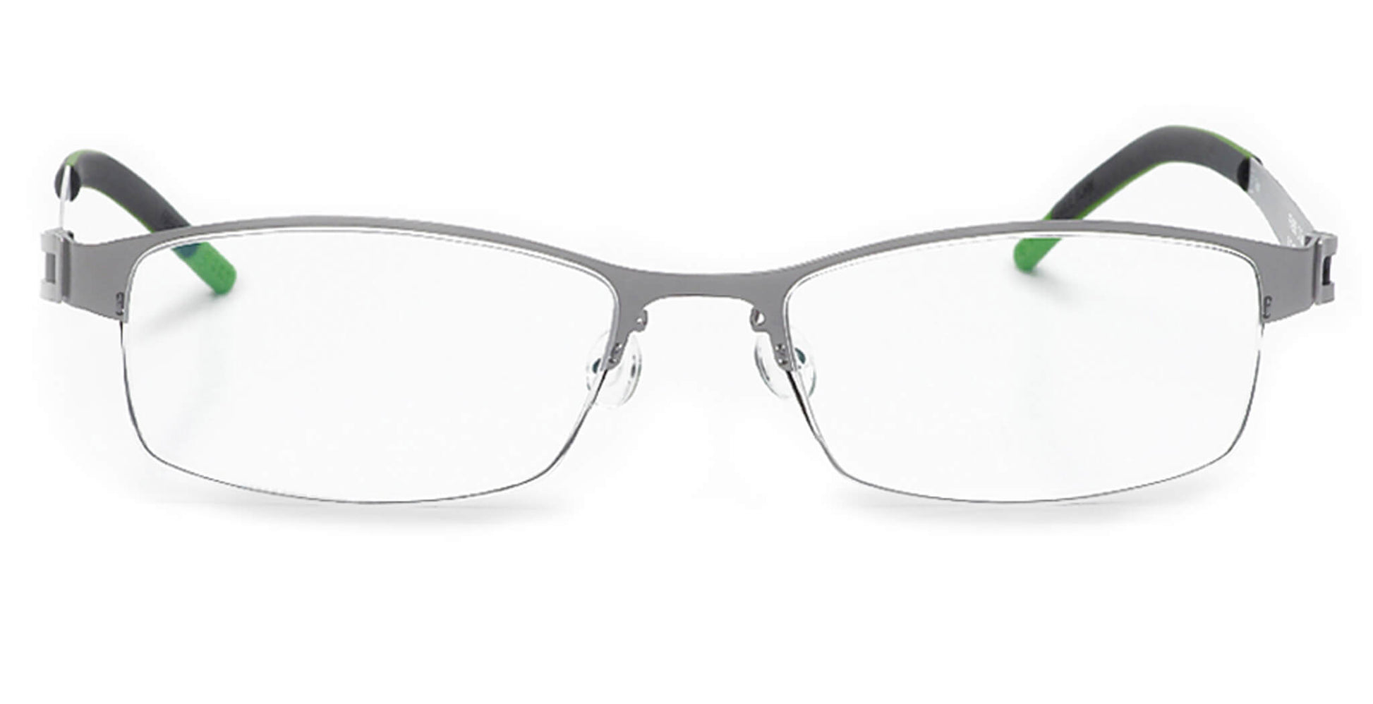 Free Form Eyewear™ Titanium 14g feather-light half frame glasses in green with luxury German design. Lightweight unisex eyeglasses for blue light and prescription use.