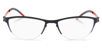 Free Form Eyewear™ Titanium 14g feather-light half frame glasses in green with red temple tips. Luxury German design for men and women, ideal for blue light protection.