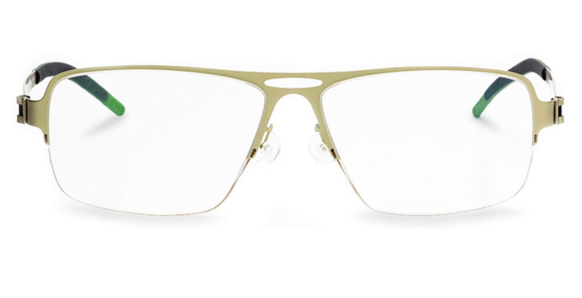 Free Form Eyewear™ FFA912 green titanium half-frame glasses with screwless hinges and ultra-light 14g German design for men and women. Ideal for blue light protection and strong prescriptions.