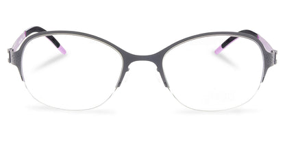 Free Form Eyewear™ FFA937 titanium eyeglasses in green with half-frame design and purple temple tips. Lightweight 14g luxury German design for men and women.
