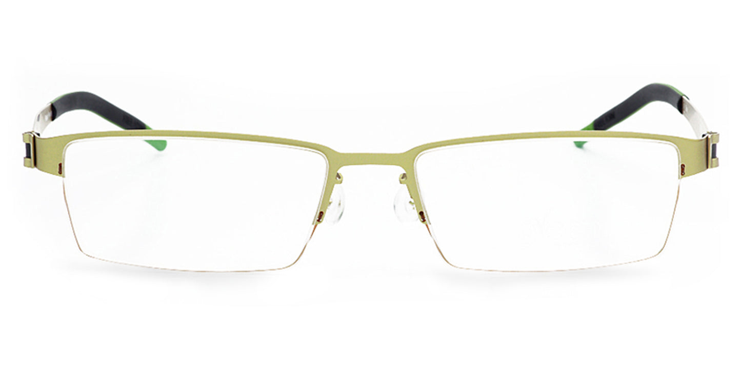Titanium Glasses GREEN Eyewear Model FFA901 with half frame design, ultra-light 14g German-engineered luxury for men and women. Ideal for blue light and prescription use.
