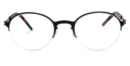 Free Form Eyewear™ Titanium 14g feather-light eyeglasses FFA915 in green half-frame with round lenses and tortoiseshell temple tips. Luxury German design for men and women.