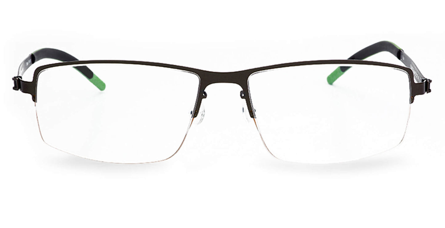 Free Form Eyewear™ FFA902 titanium glasses in green half-frame design with screwless hinges. Ultra-lightweight 14g luxury German-engineered eyewear.
