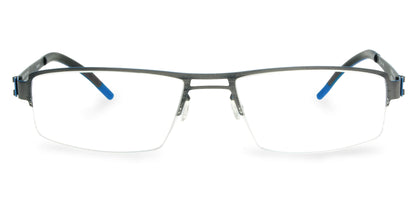 Free Form Eyewear™ FFA903 titanium glasses in green half-frame with blue temple tips, luxury German design, ultra-lightweight 14g for men and women.
