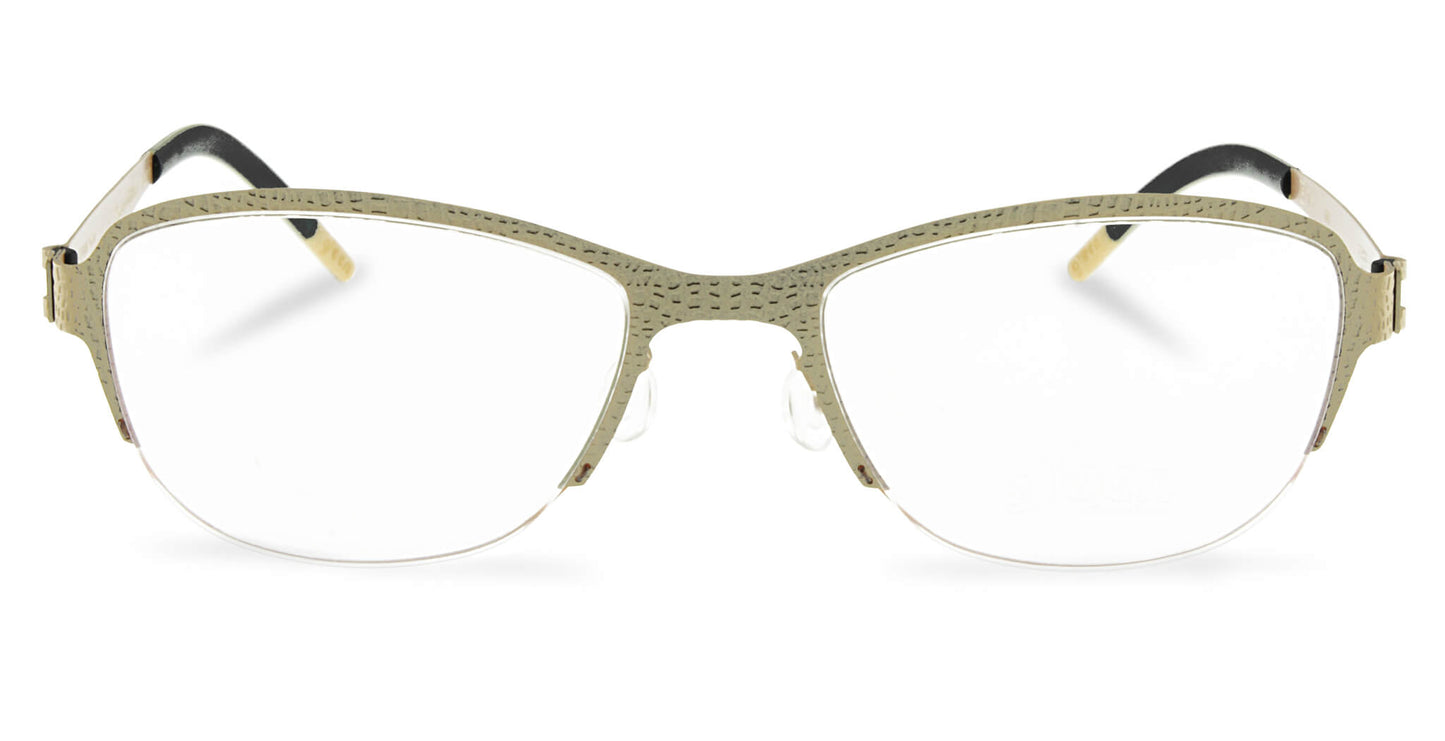 Free Form Eyewear™ FFA938 green titanium half-frame glasses with textured luxury German design, ultra-lightweight 14g for men and women.