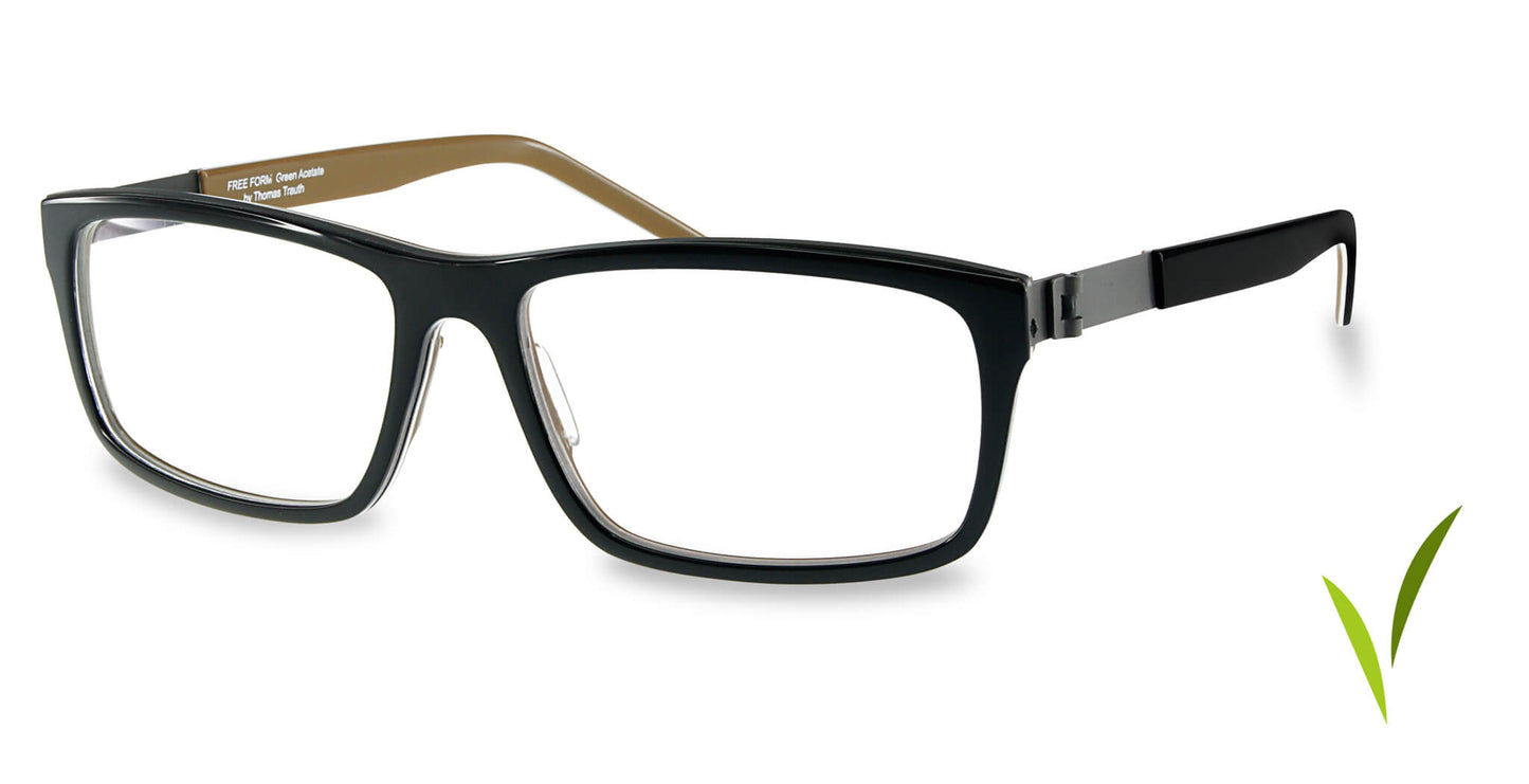 Free Form Eyewear™ Titanium 14g feather-light eyeglasses in green full frame with screwless hinge, luxury German design for men and women. Lightweight prescription-ready titanium glasses ideal for blue light protection and strong prescriptions.